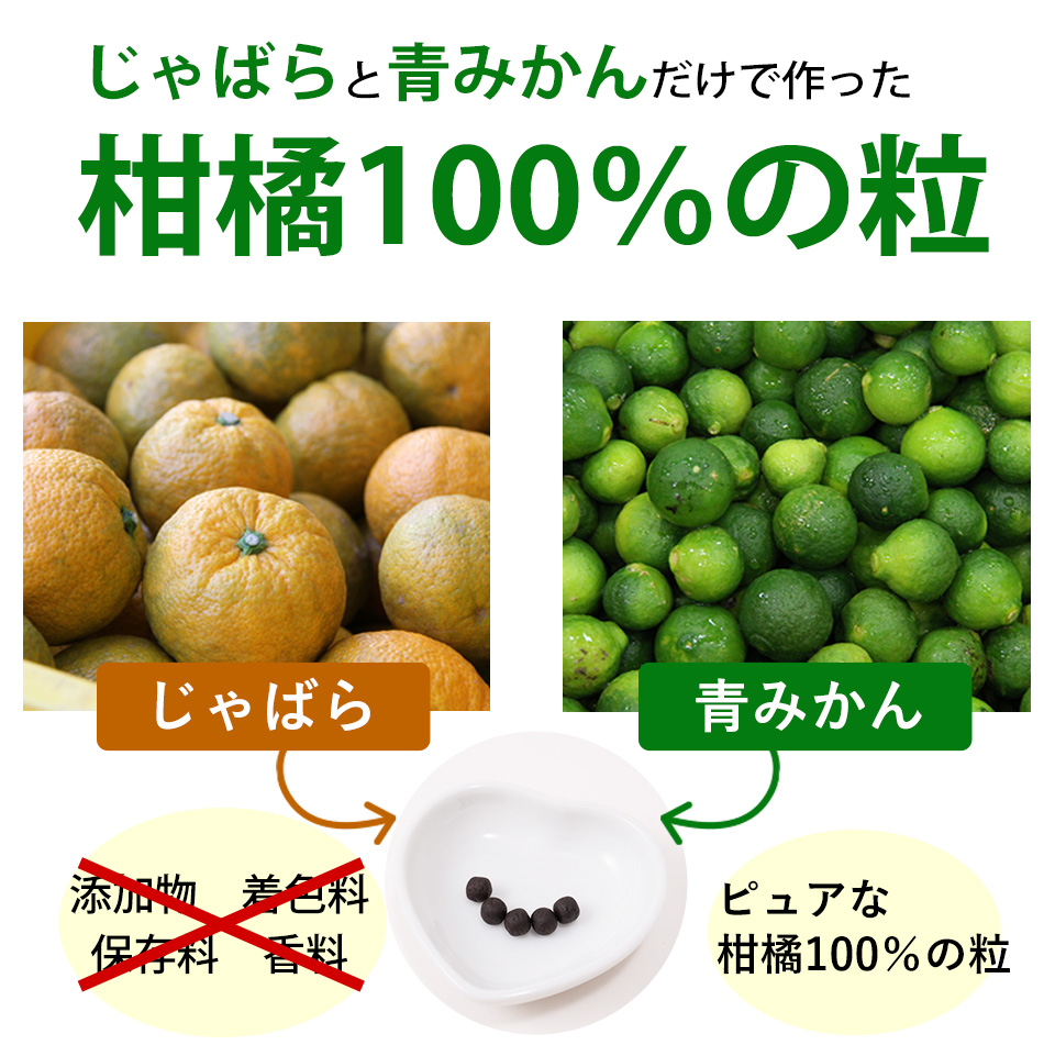 じゃばらと青みかんだけで作った柑橘100％の粒